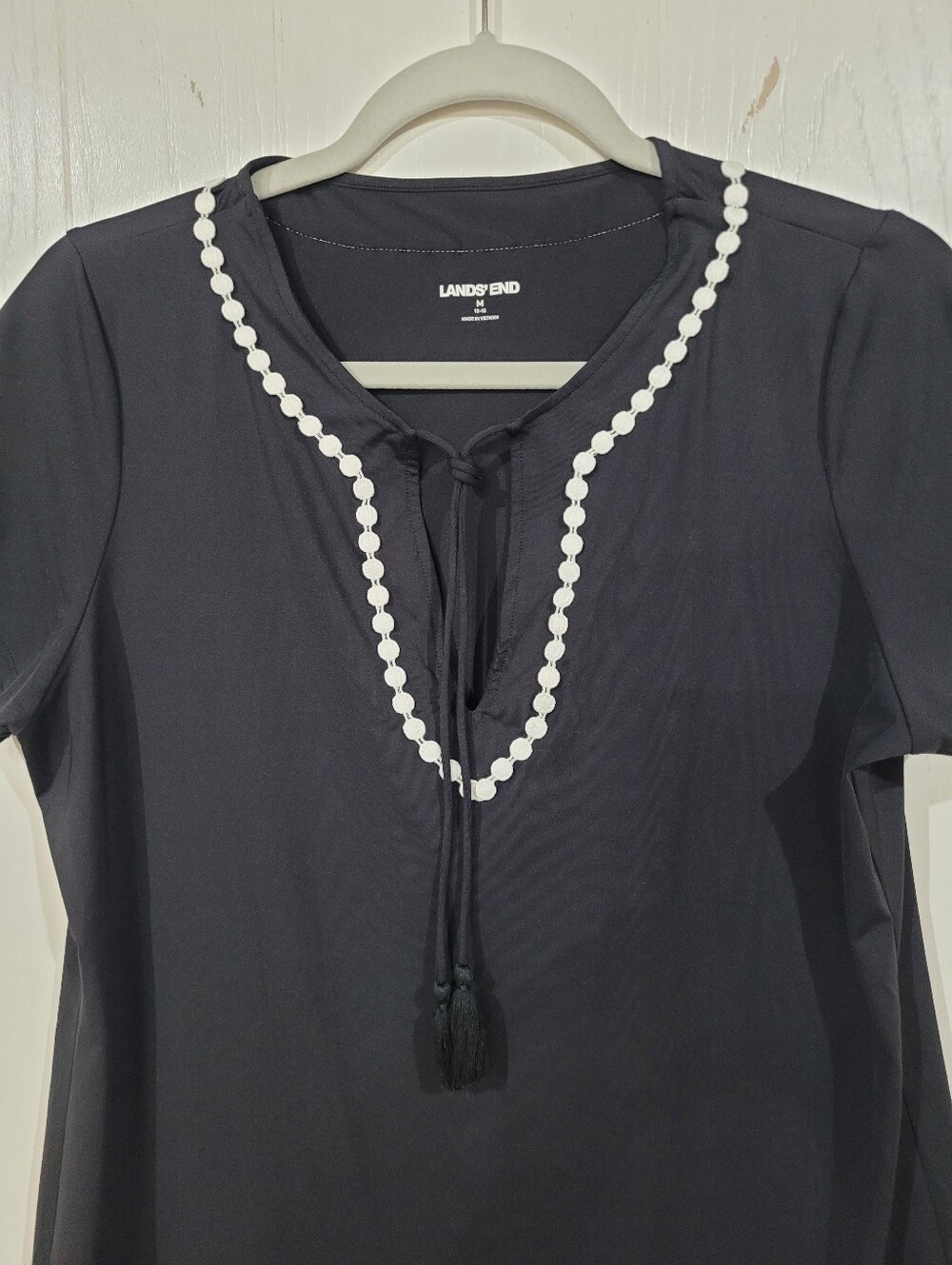 Lands' End Black S/S Dress Swim Cover-up with White Trim Sz Medium 10-12 - Picture 3 of 6